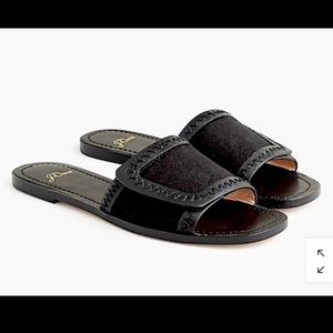 Black canvas with leather framed slide sandal